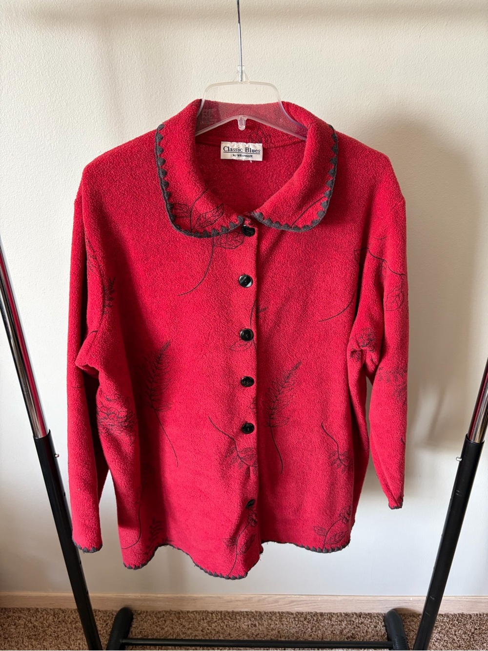 Wrangler Red Button-Front Cardigan with Black Trim